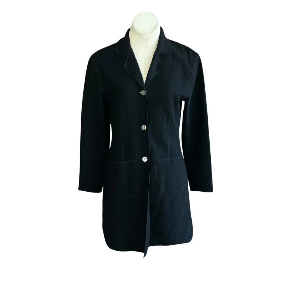 Dean & White Black 100% Boiled Wool Duster Sweater Coat Size Small